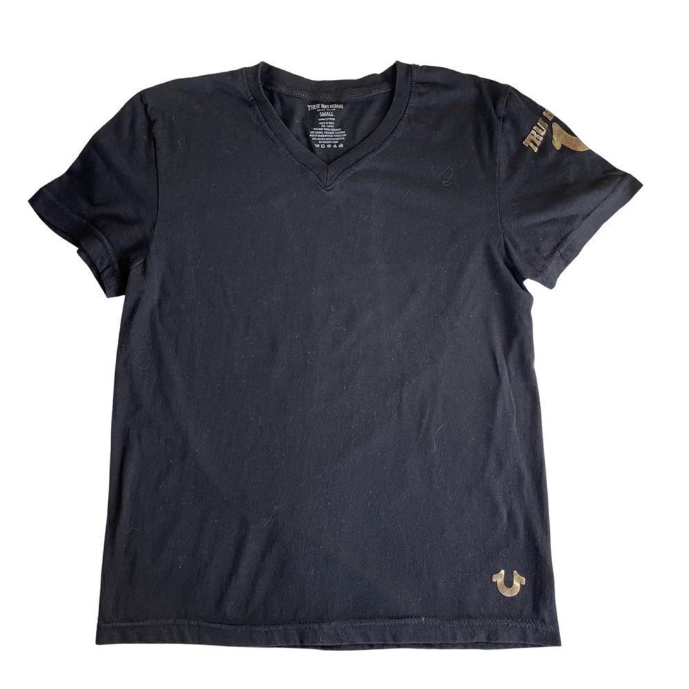 True Religion Women’s Short Sleeve V-neck Foil Imprint T-shirt Size Small
